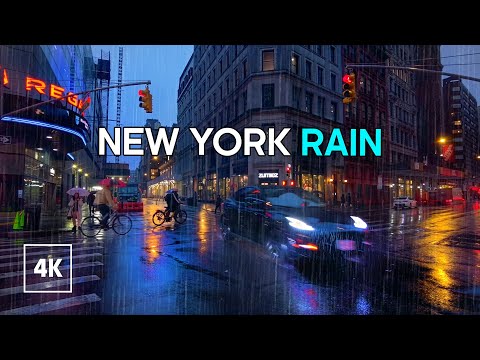 New York City 🗽🚕  HEAVY RAIN at NIGHT