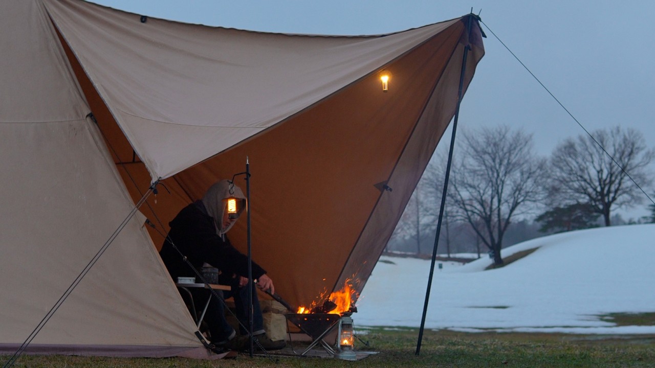 【40代の週末時間】雨音と焚き火の癒し。悪い天気のソロキャンプ