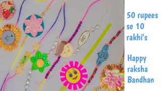 #rakhi...how to make 10 Rakhi's  in 50 rupees..last minute Rakhi ideas| easy and beautiful |