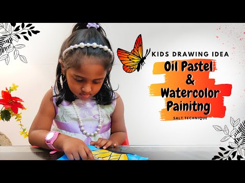 Easy oil pastel drawing for kids - butterfly - oil pastel art for kids - salt watercolor techniques