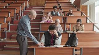 Male Professor Helping Students During Lesson - University - Class // 