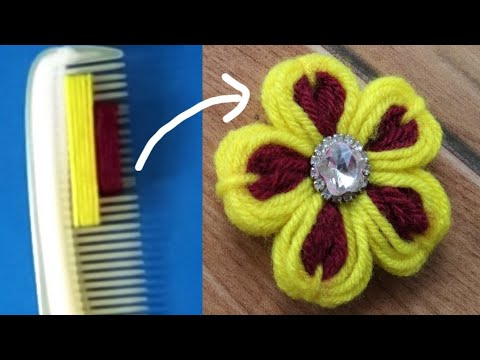 Super Easy Woolen Flower Craft Ideas With Hair Comb - Hand Embroidery Amazing Flower..