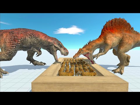 🔥 T-REX VS SPINOSAURUS FIGHTING OVER FOOD 🥩🍗 Animal Revolt Battle Simulator