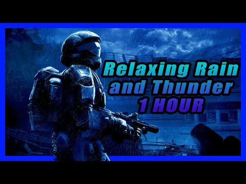Halo 3 ODST Sad Theme Music 1 HOUR - Relaxing Animated Rain and Thunder Ambience
