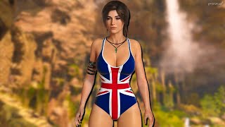 Lara Croft's SEXY Union Jack Swimsuit