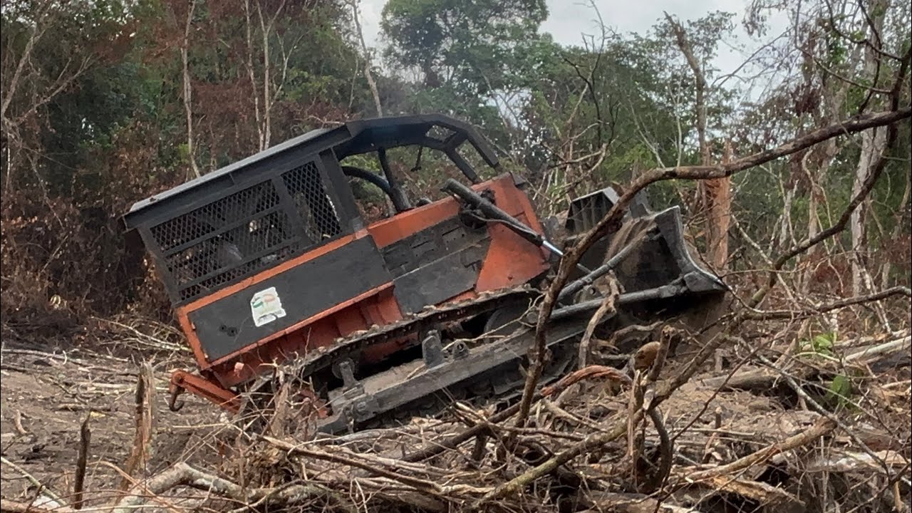 Trator de esteira Fiatallis D14CS iniciando represa