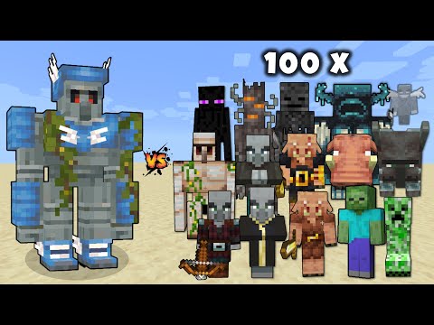Swiftness Iron Golem (Minecraft Movie) vs Minecraft Mobs x100 - Minecraft Mob Battle