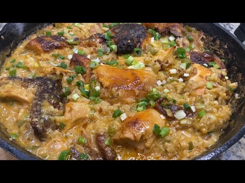 A Creamy & Delicious Baked Chicken and Rice Casserole in The Skillet!