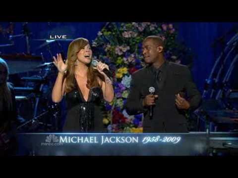 Mariah Carey and Trey Lorenz sing " I'll be there " at the memorial service for Michael Jackson