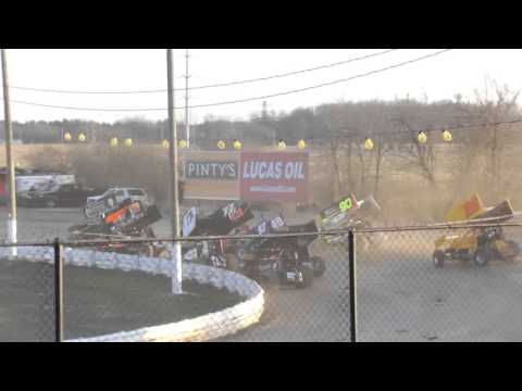 Merrittville Speedway Sprint Car Pile up turn 4 (Rollover) 4-23-16