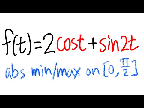 How to find the absolute max and min for 2cos(t)+sin(2t), calculus 1 tutorial