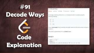 YouTube video 'Decode Ways | Live Coding with Explanation | Leetcode #91'