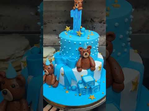 chocolate crunchy flavour cake special double step teddy bear and bow and one number decoration