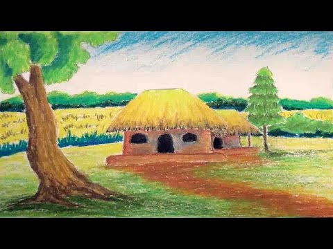 easy oil pastel scenery drawing for beginners /step by step, how to draw  village scenery, - YouTube
