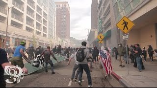 Trump Supporters chase Antifa down the street at FREE SPEECH Rally in Berkeley