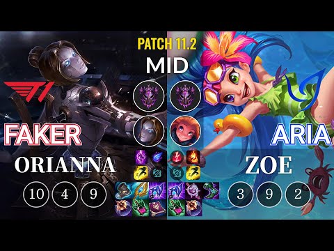 T1 Faker Orianna vs CGA Aria Zoe Mid - KR Patch 11.2