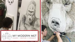 Drawing Animals with Thousands of Staples by Glory Zaitse