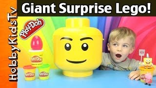 Giant PLAY-DOH Surprise LEGO Head + Toys SpongeBob PEPPA helps! HobbyKidsTV