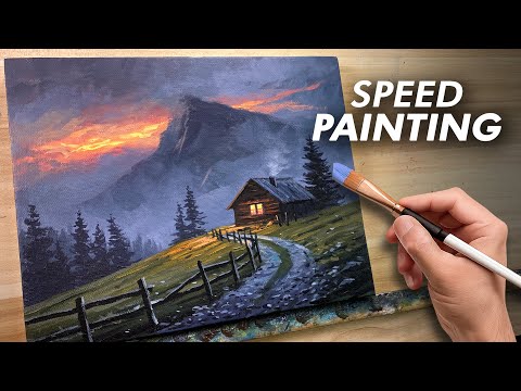 Acrylic Painting Time-lapse | Misty Night Landscape