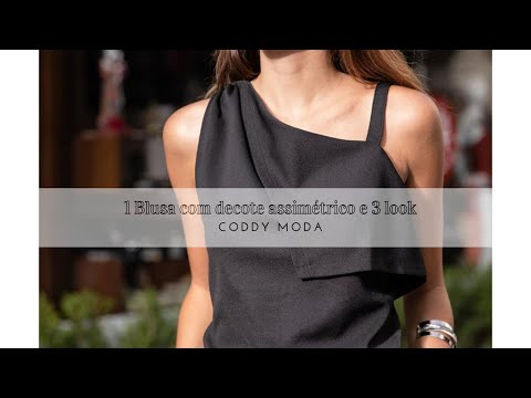 1 blusa com decote assimétrico e 3 looks