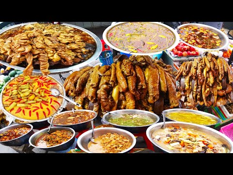 Cambodia Street Food   Delicious rice, soup and barbecue at Chbar Ampov Market at night