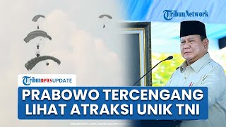 Ekspresi Prabowo & Gibran, Tercengang Lihat Atraksi Udara Spektakuler Prajurit TNI Terbang di Atas