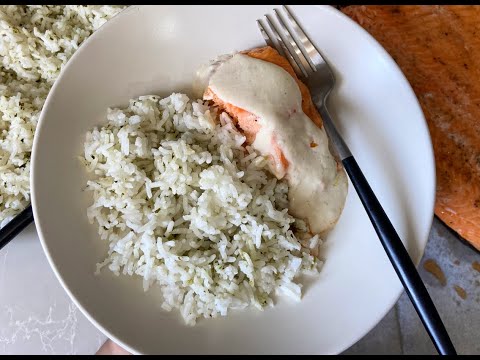 Lemon Cream Sauce Salmon With Herbed Rice