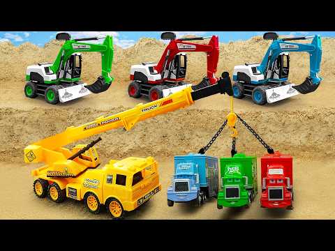 Excavator, Roller and Crane Truck Build a Sand Road! Toy Truck Adventure