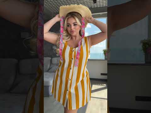 Летнее мини-платье из полосатого льна, на пуговицах и с шнуровкой на спинке, батал большие размеры - фото 1 - id-p2666121758