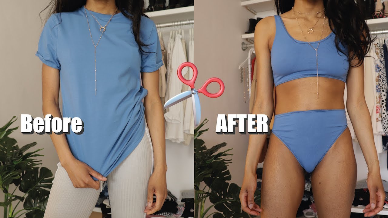 DIY BIKINI TOP AND BOTTOM FROM T-SHIRT | SWIMWEAR