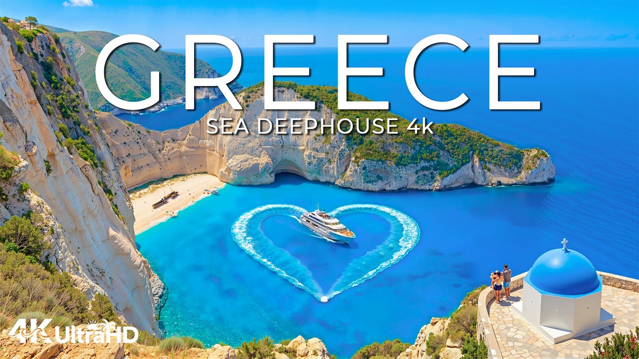 [4K] Greece 🇬🇷 Santorini Views, Aegean Sea & Mediterranean Atmosphere | Deep House 4K UHD