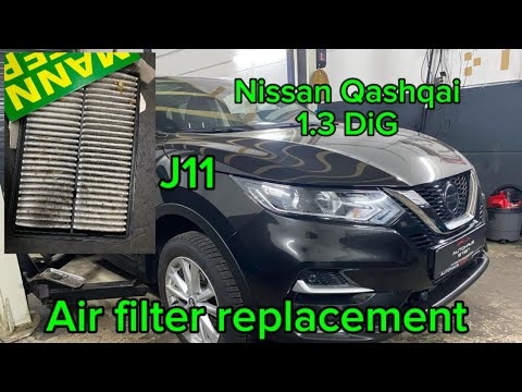 How to change air filter Nissan Qashqai 1.3 DIG J11 luft filter wechseln DIY air filter replacement