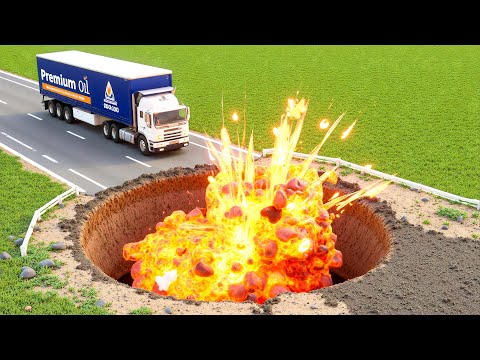 Cars vs Giant Lava Pit Challenge #1 in BeamNG Drive!