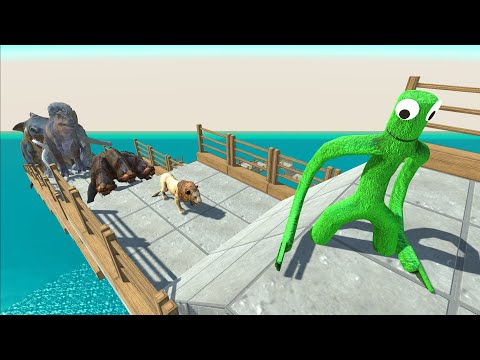 Rainbow Friends Green vs Animals and Dinosaurs Death Fall - ARBS