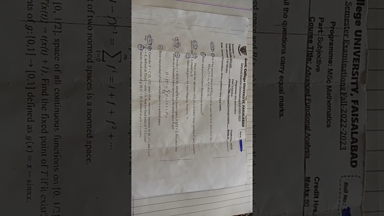 MSc Mathematics| 3rd semester| BS 7th semester | Advanced Functional Analysis