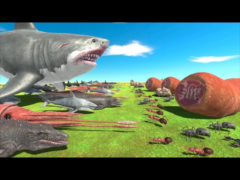 Big Battle - Megalodon VS Giant Carnivorous Worms | Animal Revolt Battle Simulator