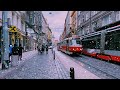 PRAGUE STREETS Walking In Snow Pellets Hail 4K Relaxing Winter Ambience City Tour HDR ASMR
