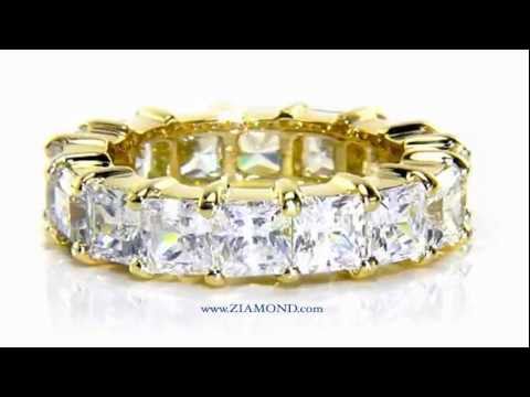 Medium .35 Carat Each Princess Cut Lab Grown Diamond Look Cubic Zirconia Shared Prong Eternity Band