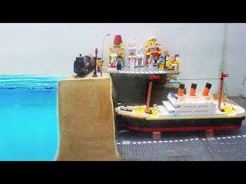 Dam Breach Experiment - Underground Titanic Lego Ship Sinking while Railway, Lego City Collapses