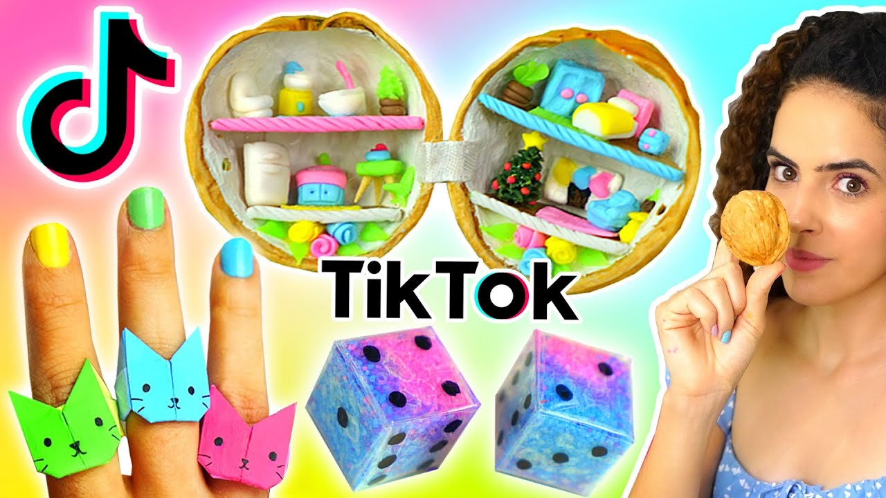 TESTANDO TIKTOKs de ARTE VIRAIS: Casinha na Noz, Dado de Fita, Anel Gatinho e + | Paula Stephania