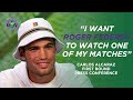 World No.1 Carlos Alcaraz reacts to his first round win, talks Roger Federer & Wimbledon title hopes