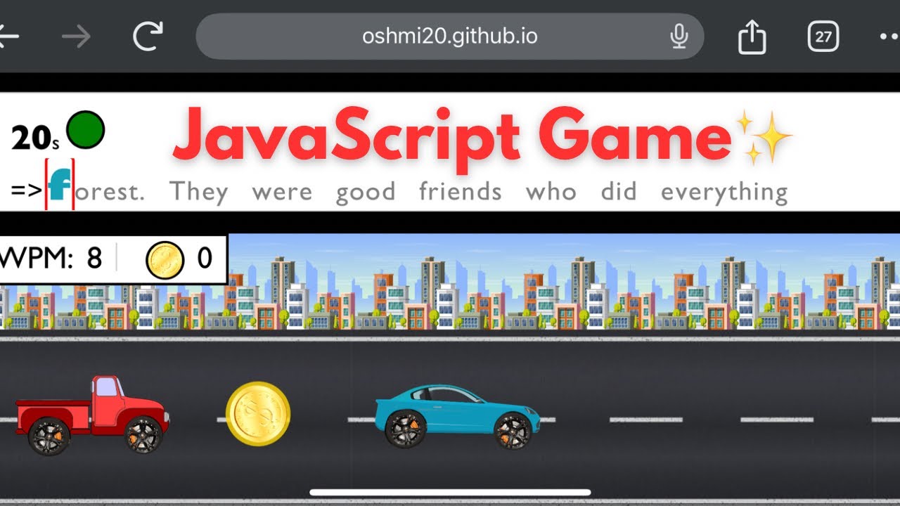 Javascript Game | Build a Typing Speed Car Racing Game | HTML, CSS & JavaScript.