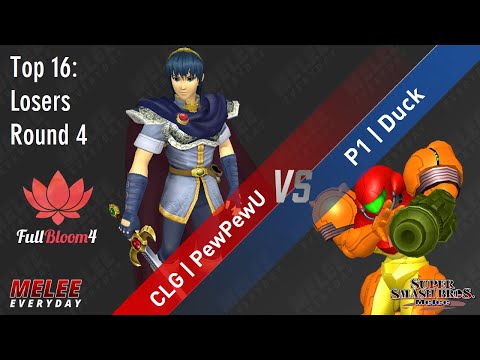 Full Bloom 4 - CLG | PewPewU (Marth) vs. P1 | Duck (Samus) - SSBM - Top 16 - Losers Round 4
