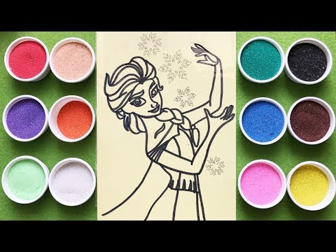 Đồ chơi trẻ em TÔ MÀU TRANH CÁT ELSA, Learn colors Sand painting toys, Coloring Elsa (Chim xinh)