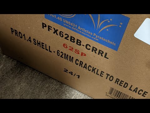 Dominator Fireworks - 62mm delay crackle to red lace (1.4pro shell){pfx62bb-crrl} [mfg2019]