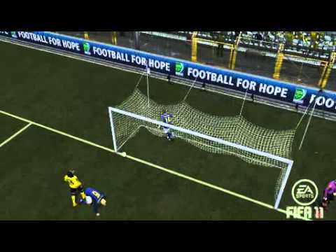 Johan Elmander slides through the goal after scoring (FIFA11 PS3)