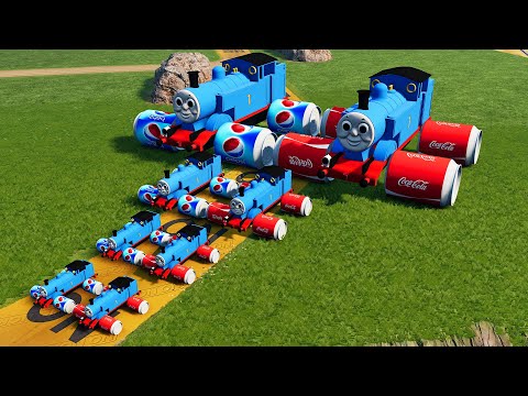 Big & Small Thomas the Tank Engine with soda Wheels vs Train | BeamNG.Drive