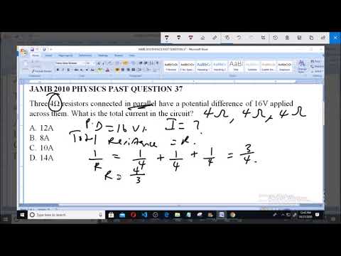 JAMB 2010 PHYSICS PAST QUESTION 37 Total current in a circuit