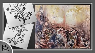 WATERCOLOR, neurographic inspired ink lines & Reverse Stenciling - 264