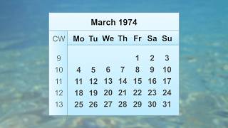March 1974 Calendar
